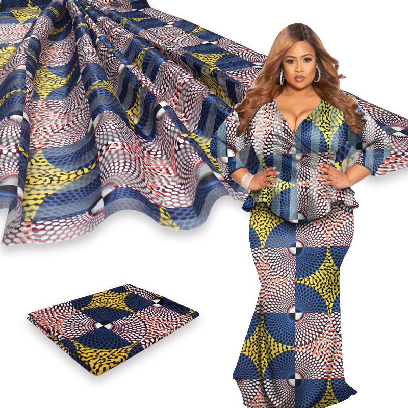 Ankara stof afrikansk ægte voks print 4 yards organza med 2 yards bånd materiale afrikansk silke ankara stof til tøj: Farve 4