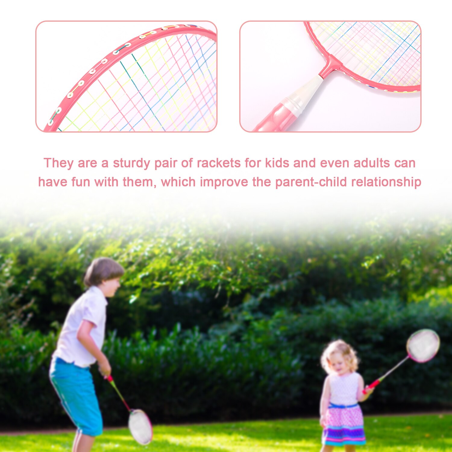 2 PCS Kids Badminton Racket Set wtih 4 Shuttlecock Nylon Alloy Exercise Badminton Racquet Set for Children Sport Game Cock