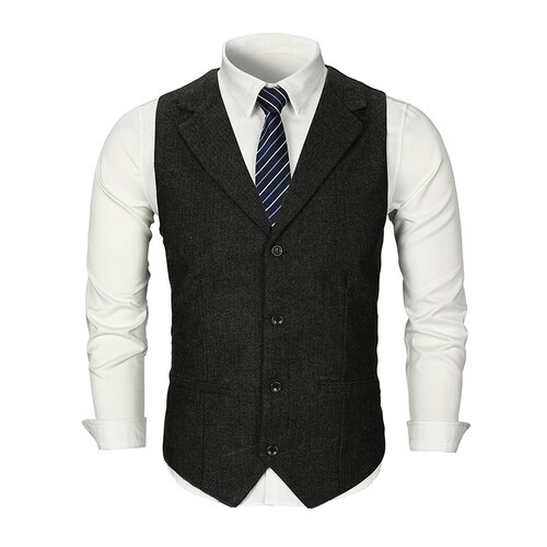 Herre jakkesæt vest grå sort kaki vest herre vintage stil veste vest: Sort / Xxl