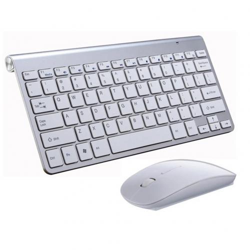 Mini trådlös tangentbord mus set vattentät 2.4g för apple mac pc dator trådlöst tangentbord kontor tyst tyst tangentbord: Silver-