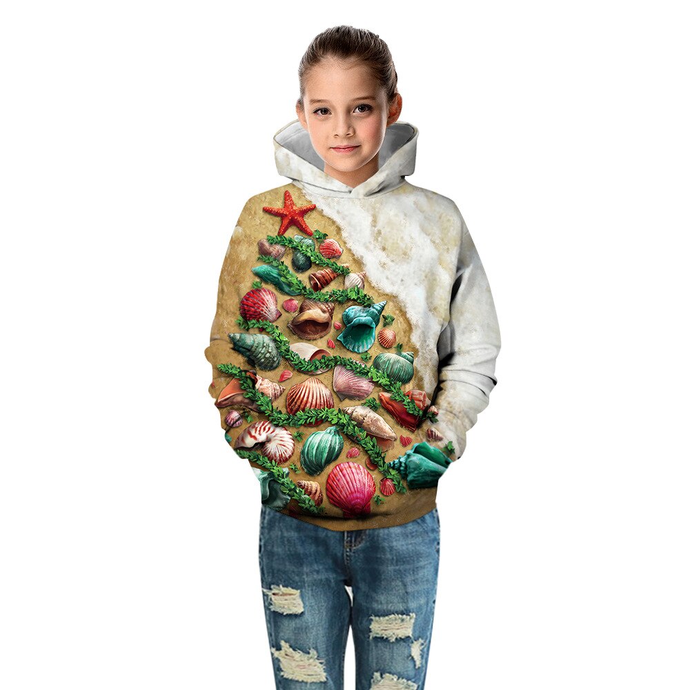 Suéter com capuz estampa 3d infantil, pulôver folgado para outono e inverno para meninos e meninas 5-14 anos