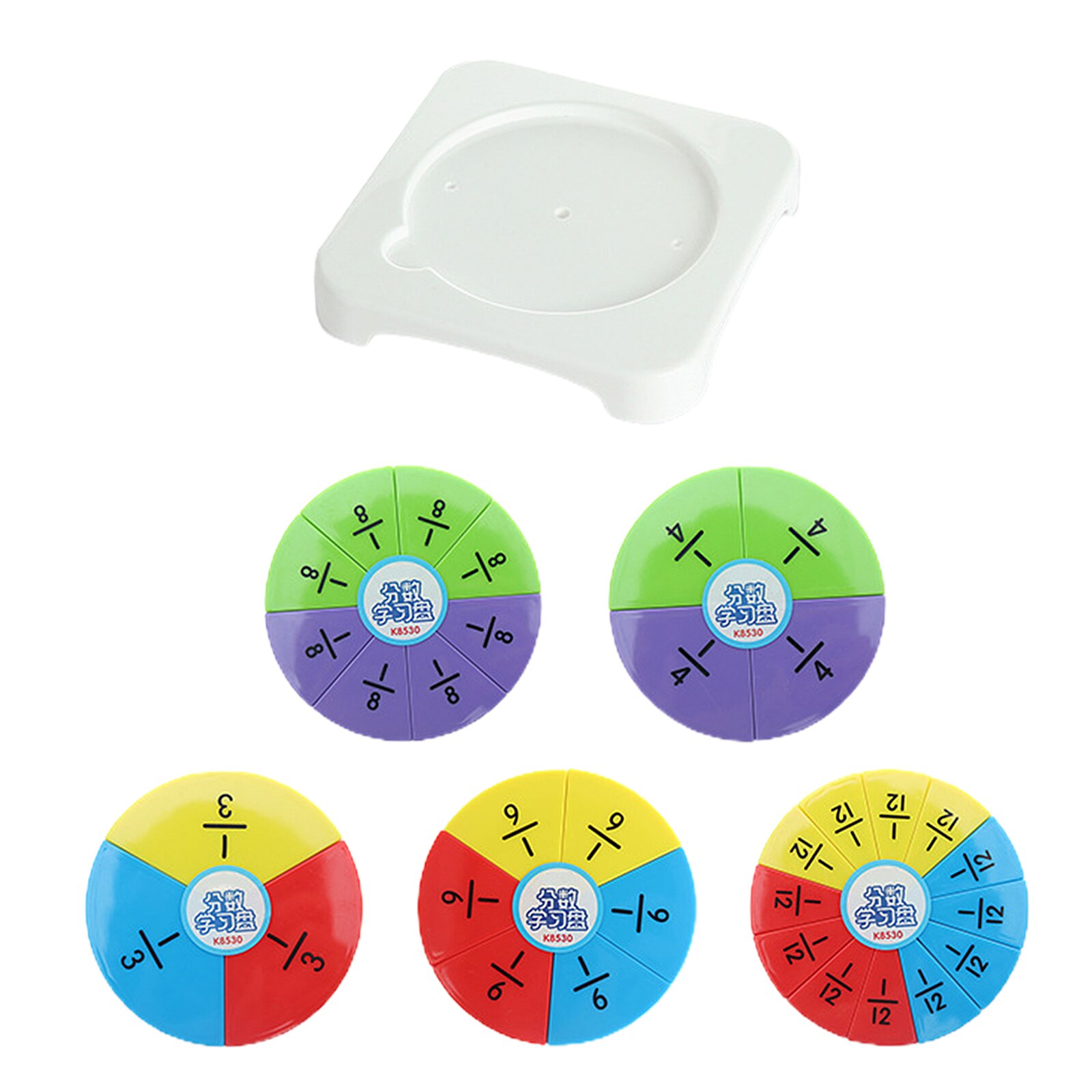 Circular Fractions Card Numbered Board Children Early Education Learning Toy, 5 Circle Representing 1/3, 1/4, 1/6, 1/8, 1/12