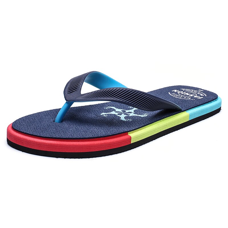 Sommer Regenbogen Blau Männer Hausschuhe aufbringen Druck Nicht Unterhose Herren kippen-Flops Bequeme Müßiggänger Schuhe Zapatos hombre: Blau NK2071 / 44