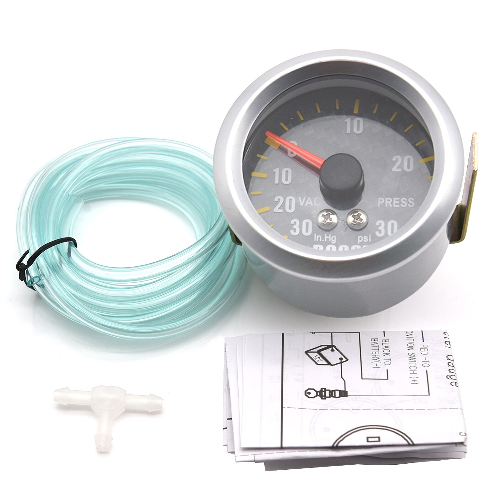 2 &quot;52Mm Auto Turbo Boost Gauge + Sensor -30 ~ 30 Psi Analoge Carbon Fiber Gezicht meter Met Gauge Pod Houder Triple Cups Plastic