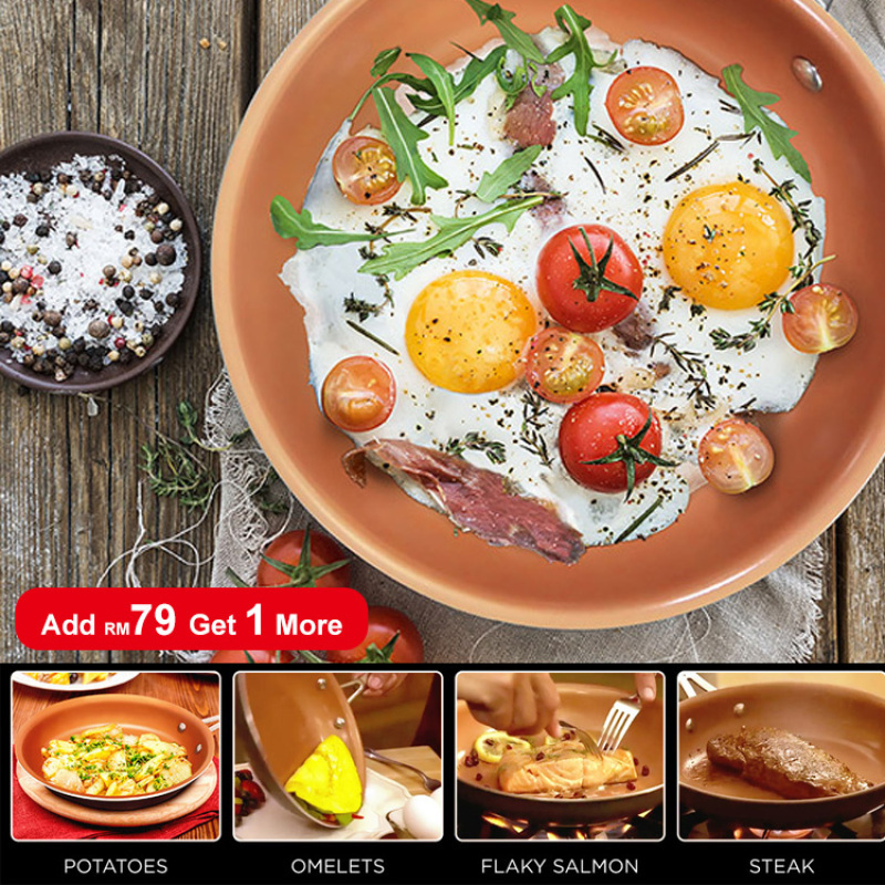 Induction cooktop round pan pressed aluminum alloy pan copper color nonstick aluminum pan