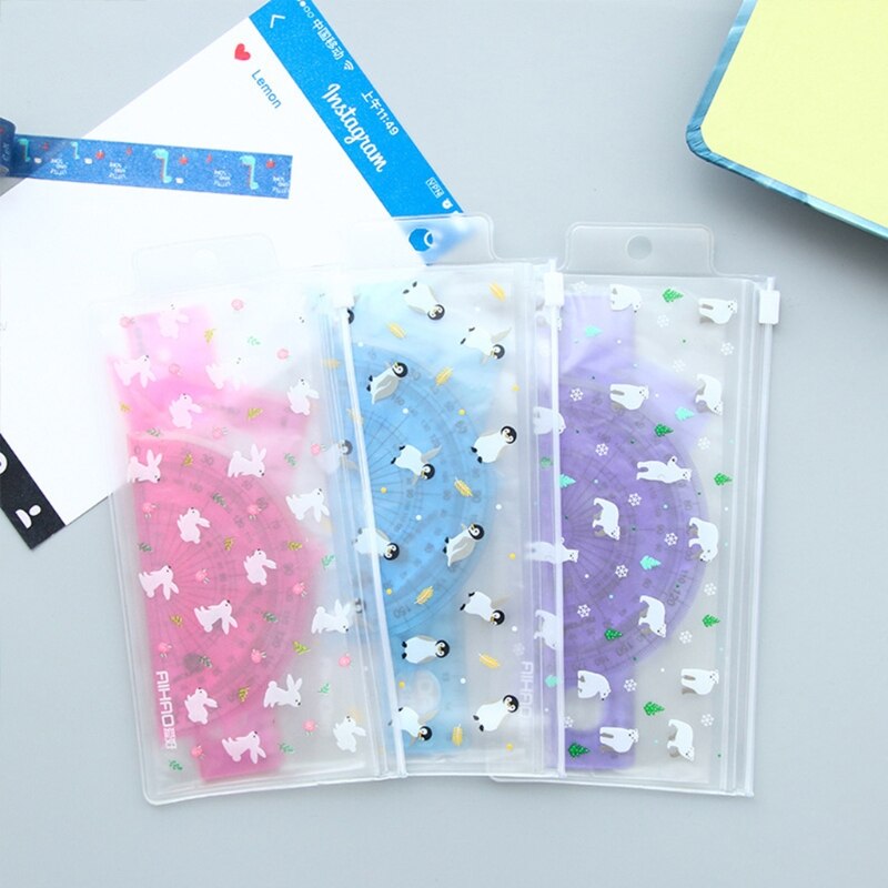 4 Pcs/Set Straight Ruler Protractor Ruler Stationery Set School Office Supplies