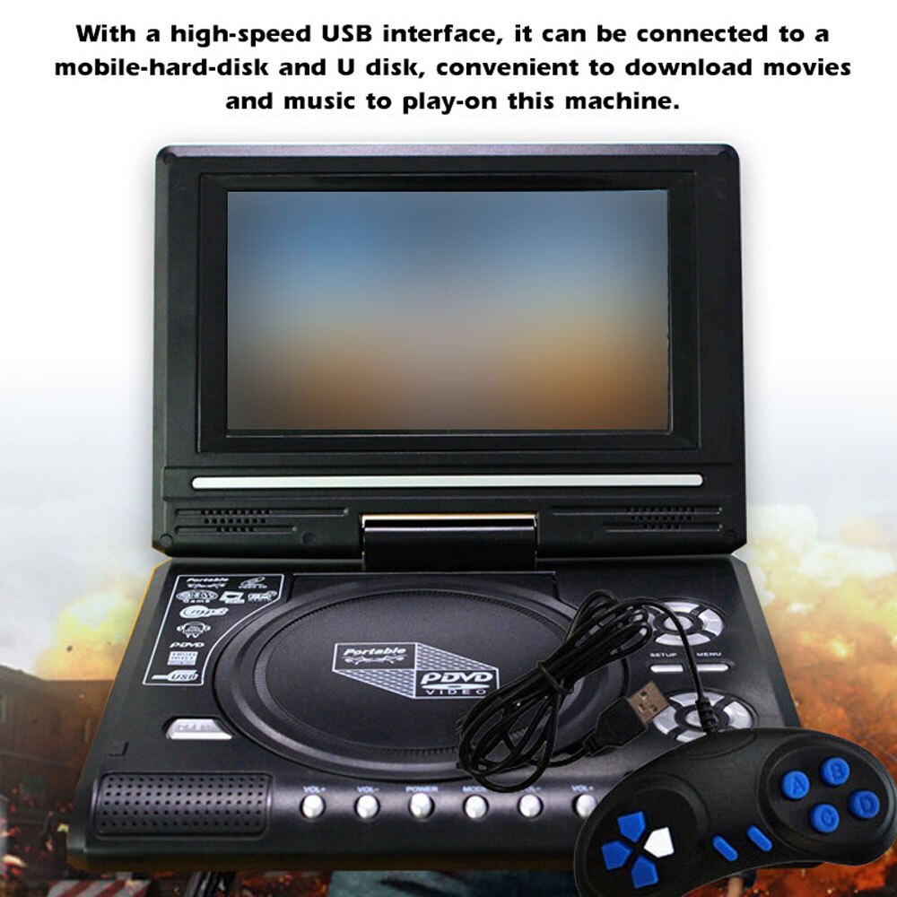 Portable DVD Player 7.8inch 16:9 Widescreen 270° Rotatable LCD Screen Home Car TV DVD Player for Car Multi Media Video Game Play