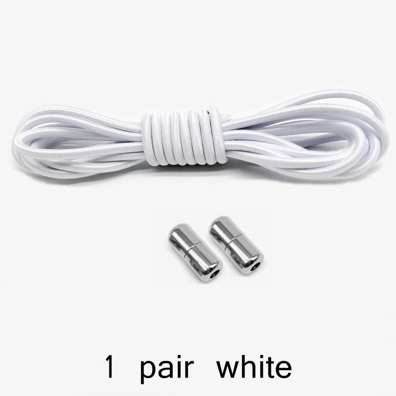 Cordones de zapato elásticos con cerradura de Metal para niños y adultos, Cordones redondos para zapatillas, cordones rápidos, tiras de zapatos perezosos, sin atar, Z051: white