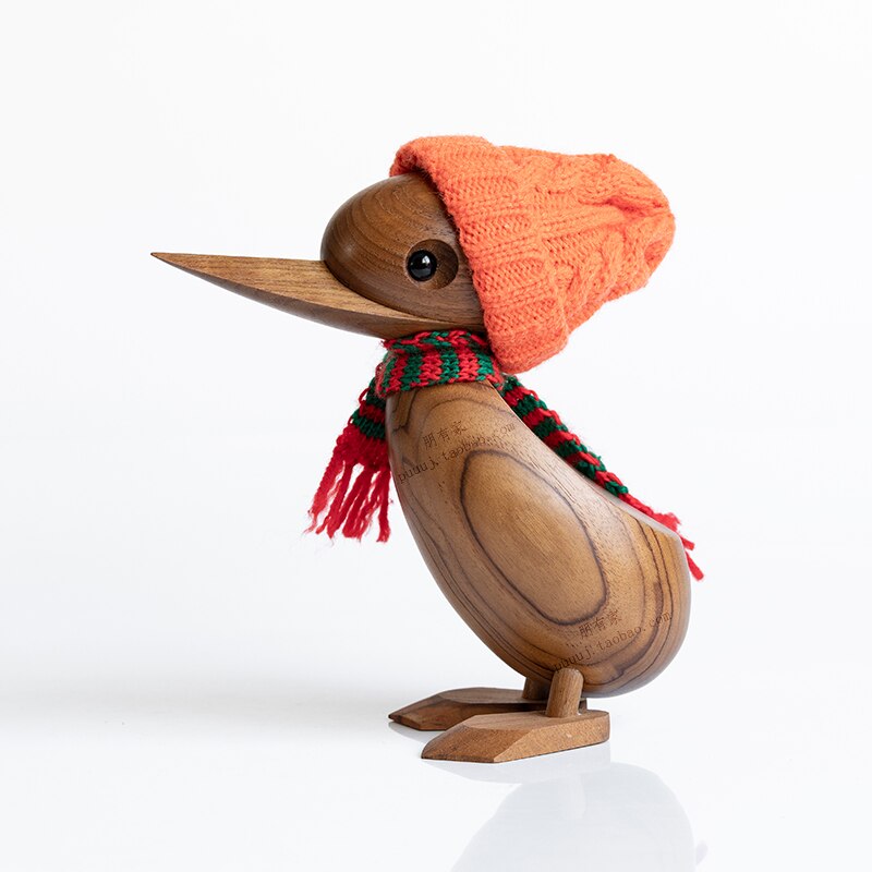 Duck/Duckling Wood for Crafts Animal Figures Wooden Decoration Home Accessorie Living Room Christmas Danish Nordic Desk Ornament: Duck plus Hat Scarf