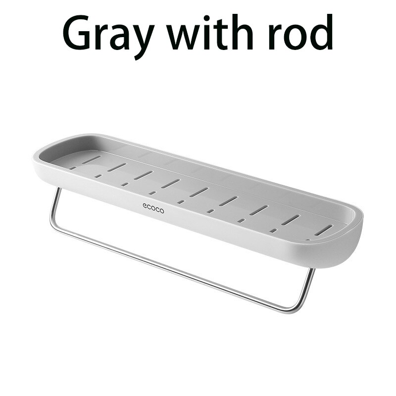 Ecoco Wall Mounted Bathroom Shelf Wall Free Punching Storage Shelves Shampoo Towel Rack Bathroom Accessories Kitchen Organizer: Gray with rod ecoco