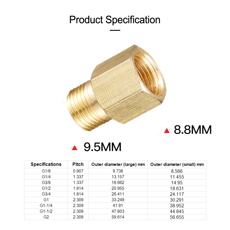 Adaptador de cobre de 1/8 ", 3/8", 1/2 ", 3/4", macho y hembra, Conector de conector de tuberías de latón reductor, adaptador de Gas y aire, presión de agua y combustible