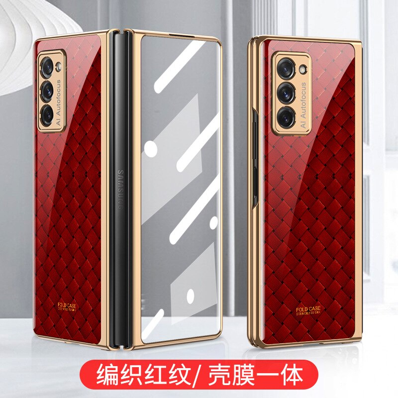 Tempered Glass Case for Samsung Galaxy Z Fold 2 5G Cover All-inclusive Luxury HD Front Glass Shell for Samsung Z Fold 2 Case: wave red