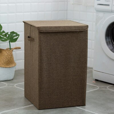 Cotton Laundry Basket with Cover Bathroom Laundry Basket Storage Basket Home Collapsible Waterproof Laundry Hamp: L / Coffee