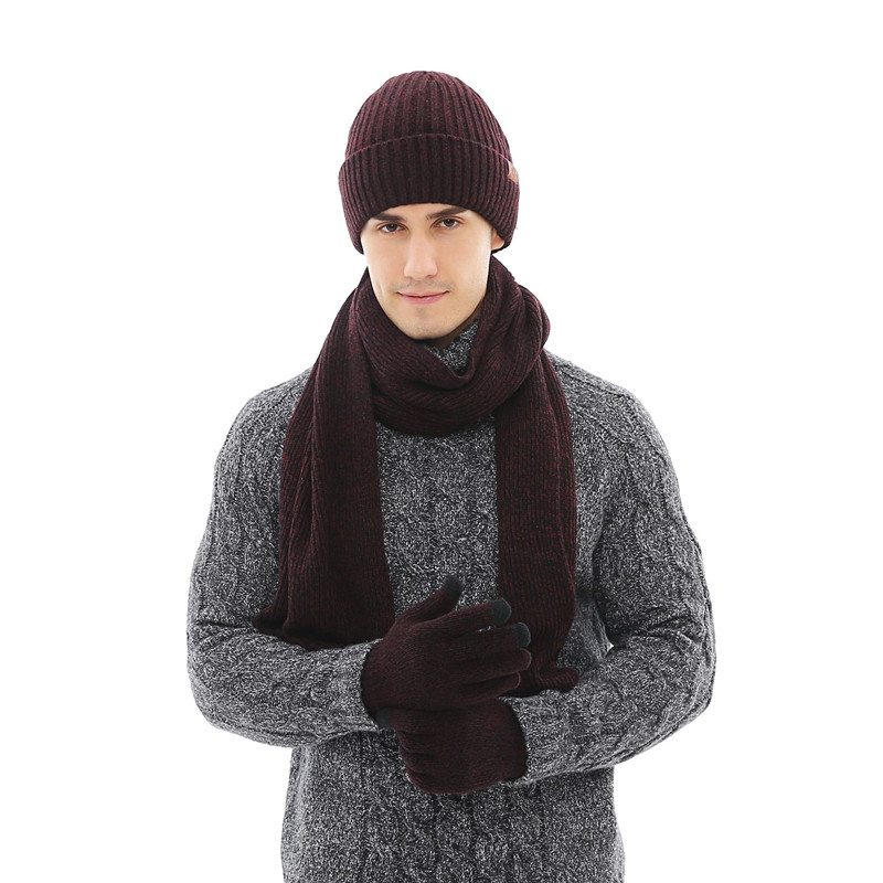 Lamaxpa solidt tyk mand tørklæde, hat & handsker sæt 3 stk stribet strikket vinter varm beanis wrap: 5