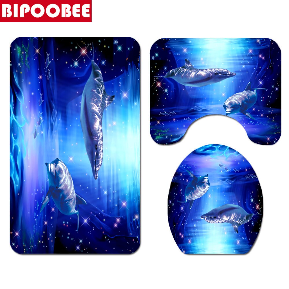 Deep Ocean Dolphin stampa 3D tende da doccia in tessuto impermeabile Set tenda da bagno copriwater tappetino antiscivolo tappeto decorazioni per la casa: 3 PCS