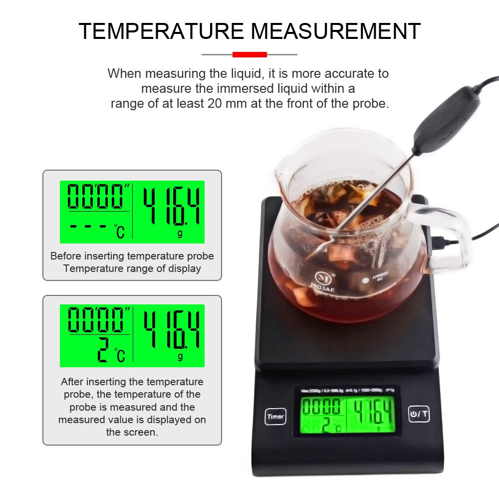 Hånddryp kaffevægt med timer temperatursonde digital hæld kaffe termometer vægt elektronisk lcd mad køkkenvægt