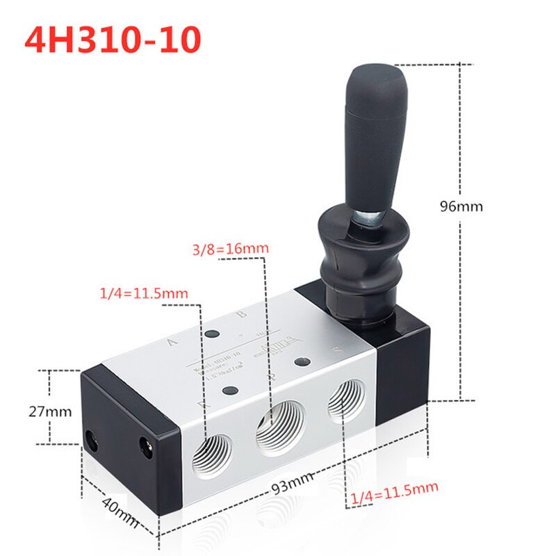 Interrupteur de vanne d'air manuel clé à main 4 h 210-08 4 h 310-10 4 h 410-15 commande pneumatique tirette 1/4 " 2 positions 5 ports plaque d'inversion: 4 h 310-10 / Avec -10mm- raccords