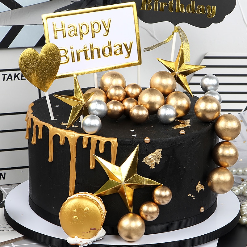 5 pcs/lot lovely gold ball cake topper birthday cup cake decoration baby shower kids birthday party wedding favor supplies