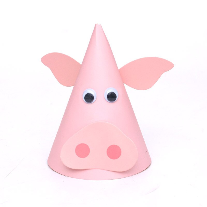 Diy Animal Theme Hat Set Cow Chick Children's Party Paper Card Cap Boy Girl Birthday Baby Shower Decor Supplies: 4