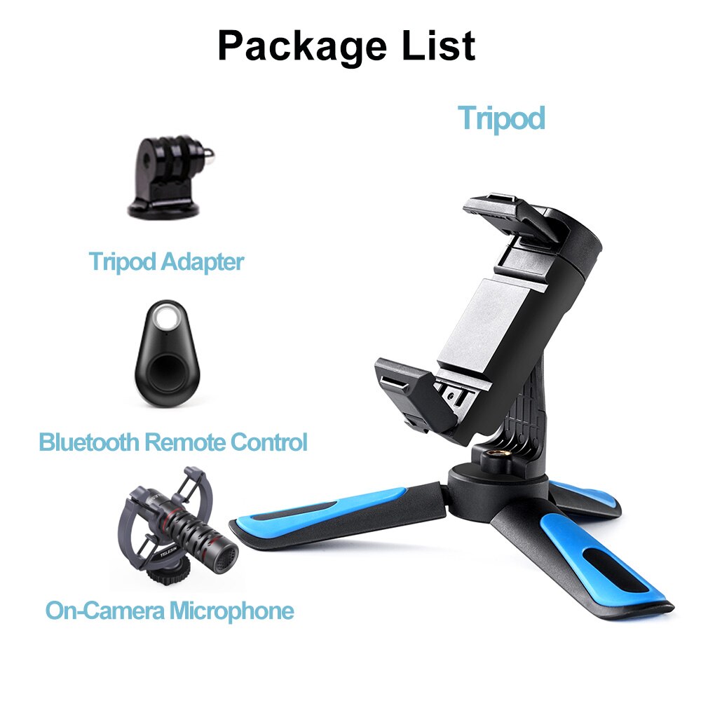 TELESIN Mini Selfie bâton trépied 360 ° tête de boule et chaussure froide pince de téléphone pour GoPro Osmo Action Insta360 iPhone Android monopode: Tripod Microphone