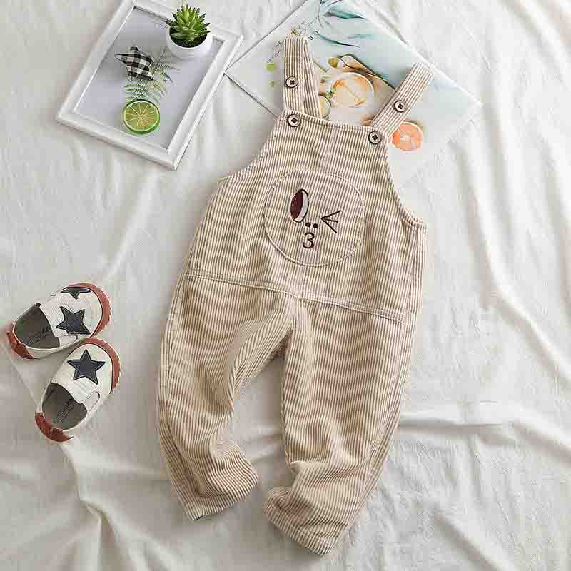 Peuter Cartoon Baby Kids Jongens Meisje Lente Herfst Warm Corduroy Overalls Broek Effen Kleur Dikker Toevallige Bib Broek 1-3Y: Beige / 18m