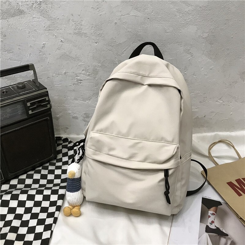 nueva mochila para hombres, mochila de estudiante de la Escuela de Color sólido para mujeres, mochila de viaje de gran capacidad para hombres, mochila negra impermeable: White