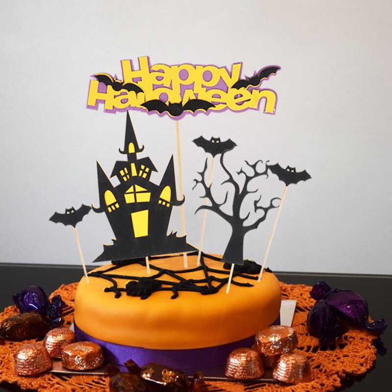 Joyeux anniversaire citrouille château Halloween thème gâteau Grimace Bat sorcière enfants enfants gâteau Topper Insertion fournitures décoration