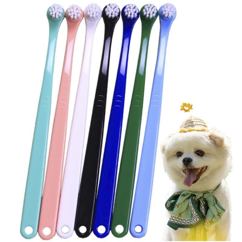 Escova de dentes para cães, cabeça pequena, escova de dentes para animais de estimação, 2 peças, conjunto de limpeza de dentes para cães, cuidados bucais, filhote de cachorro, cabo longo, escova de dentes para gatos
