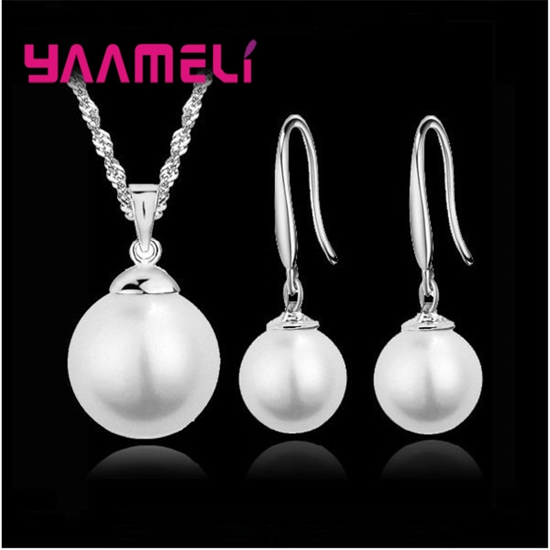 Conjunto de joyas nupciales clásicas y elegantes para mujer, collar con colgante de perlas de agua dulce de Plata de Ley 925 Puro genuino, pendientes, de