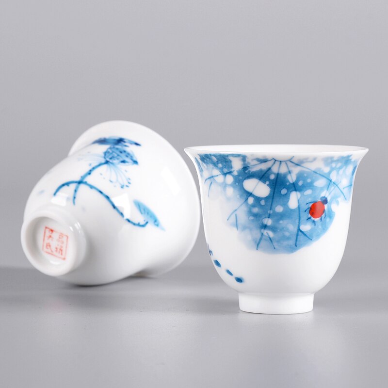 2 Stks/set Blauw En Wit Porseleinen Handgemaakte Keramische Theekopje Chinese Porselein Thee Kom Thee Set Accessoires Persoonlijke Single Cup