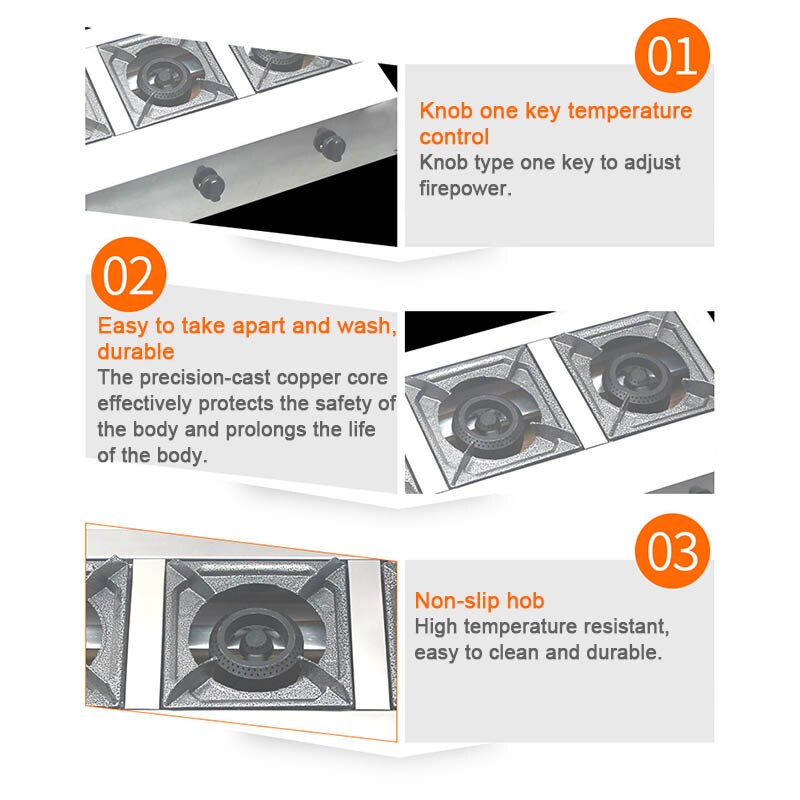 Natural Gas Stove Commercial Household Desktop Cooker Multifunctional Stainless Steel Three-hole Liquefied Gas Stove One Pc LP