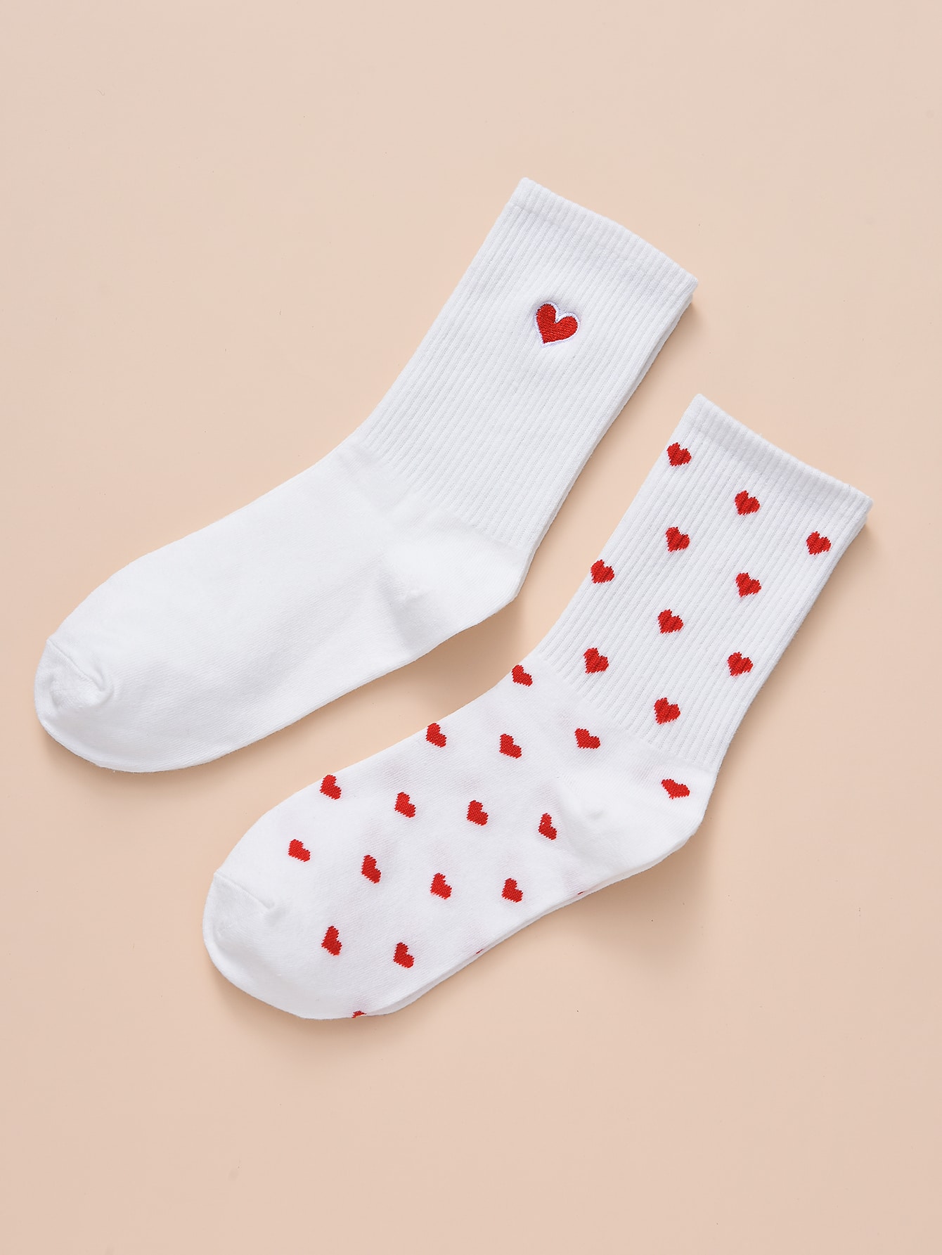 2 paia di calze centrali da donna set modello cuore rosso in calzini bianchi moda traspirante per stile casual femminile: Arancione