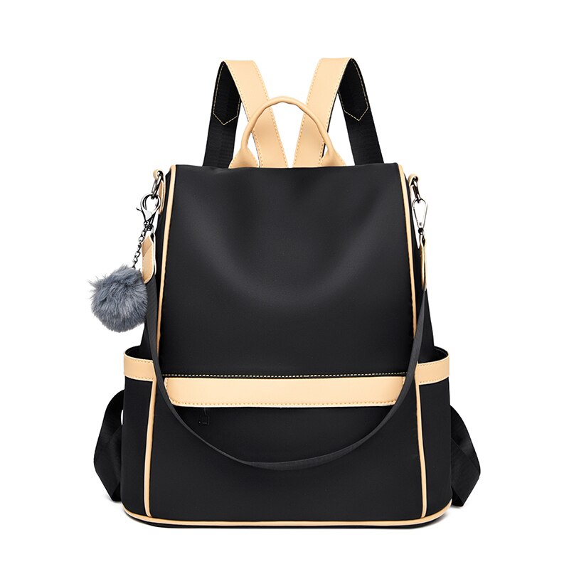Waterdichte Stof Grote Vrouwelijke Schoudertas Grote Capaciteit Eenvoudige Stijl Casual Mochila Reizen Vrouwen Anti-Diefstal Rugzak: Black and beige