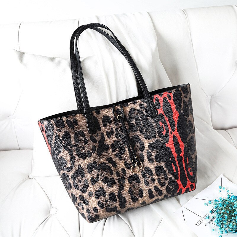 Conjunto LUCDO, bolso compuesto Vintage de para mujer, bolso de hombro de gran capacidad con de leopardo para mujer, bandolera de cuero para mujer