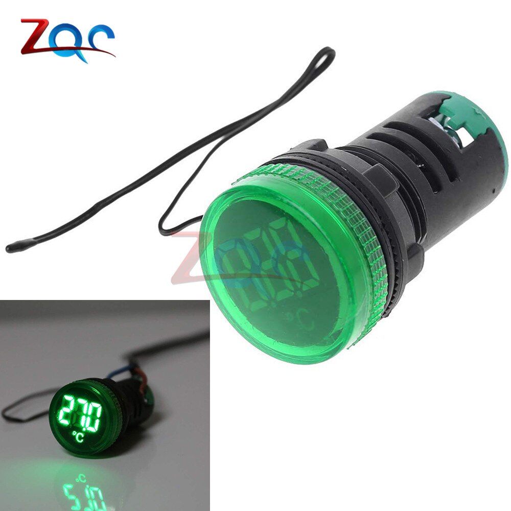 22mm AC 50-380V 110V 220V LED Digital Light Thermometer Indicator Temperature Sensor Induction Tester thermograph Meter -20-199℃: Green