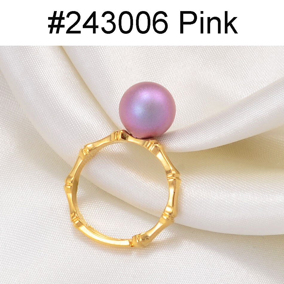 Anniyo Hawaiian Bamboo Pearl Ring for Women Girls Resizable Ring Birthday Wedding Party ,Guam African Luxury Jewelry #243006: Pink Pearl