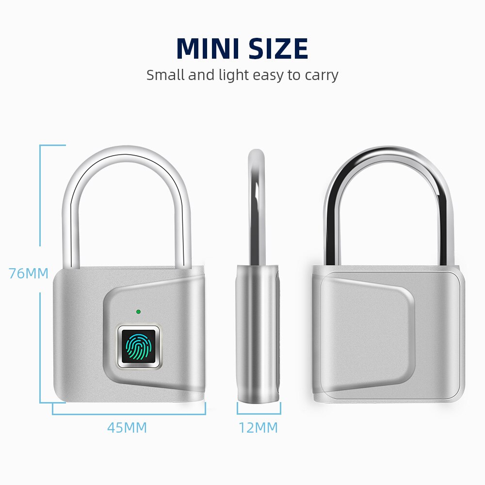 Keyless Usb Oplaadbare Deurslot Vingerafdruk Smart Hangslot Gym Slot Werknemer Locker Quick Unlock Zinklegering Metalen