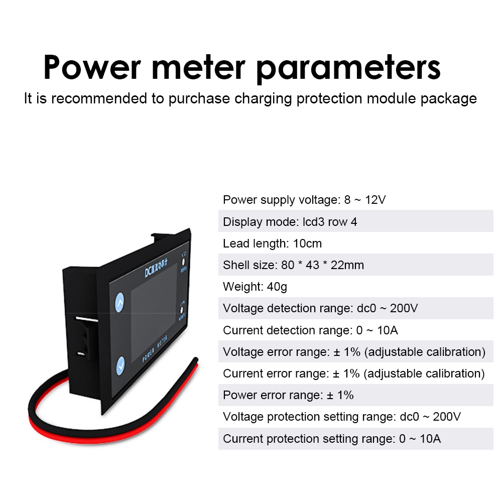 DC 0200V 10A LCD Display Digital Voltmeter Ammeter Wattmeter Voltage