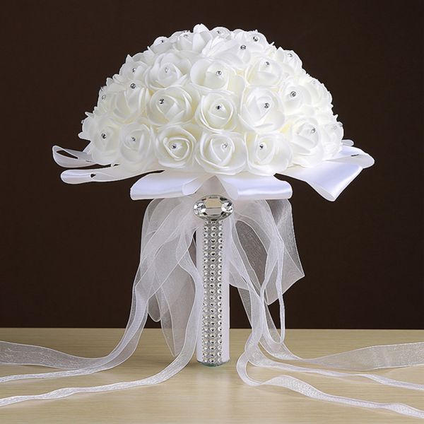 Bukett med brudepike silke blomster bryllup skum blomster hvit rose brude bukett hvit sateng romantisk bryllup bukett