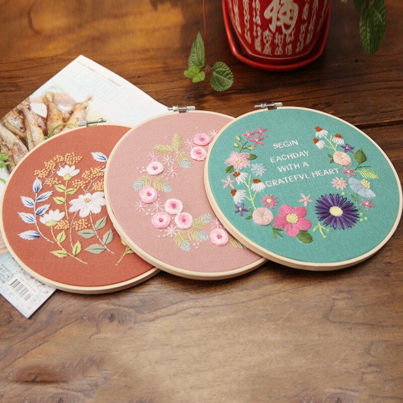 Needlework Embroidery DIY Starter Kit Flower Pattern Printed Cross Stitch Set Sewing Art Craft Painting Handwork Home Decor