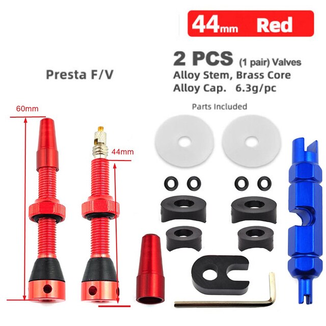 40/60Mm Fiets Tubeless Band F/V Klep Vacuüm Air Valve Aluminium Mtb Road Fiets Tubeless valve Tool Set Fietsen Onderdelen: 44mm Red B