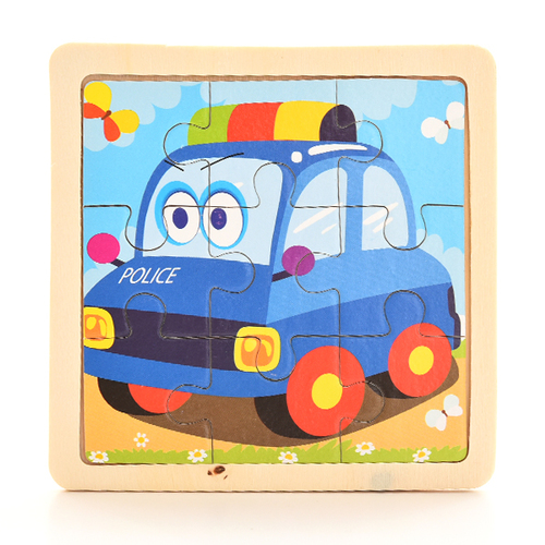 Baby Wooden Montessori Puzzle Child Game Wooden Puzzle 3D Cartoon Animal Puzzle Babies Toys Puzzles For Kids 1 2 3 Year Old: Police car