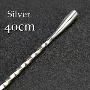30cm/40cm/50cm Teardrop Cocktail Bar spoon Mixing Spoon 304 Stainless Steel Twisted Mixing Stir Spoon Bar Tool: Silver40cm