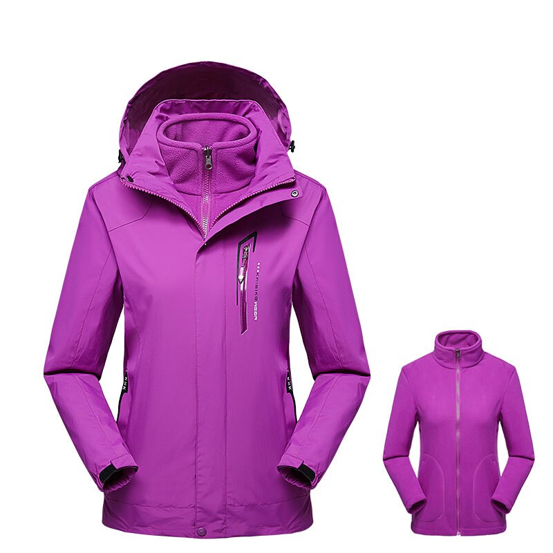 Lxiao Twee Stuk Softshell Jas Vrouwen Winterjas Vrouwen Outdoor Waterdichte Jas Dikke Fleece Jassen Wandelen Vrouwelijke Jassen: Paars / 4XL