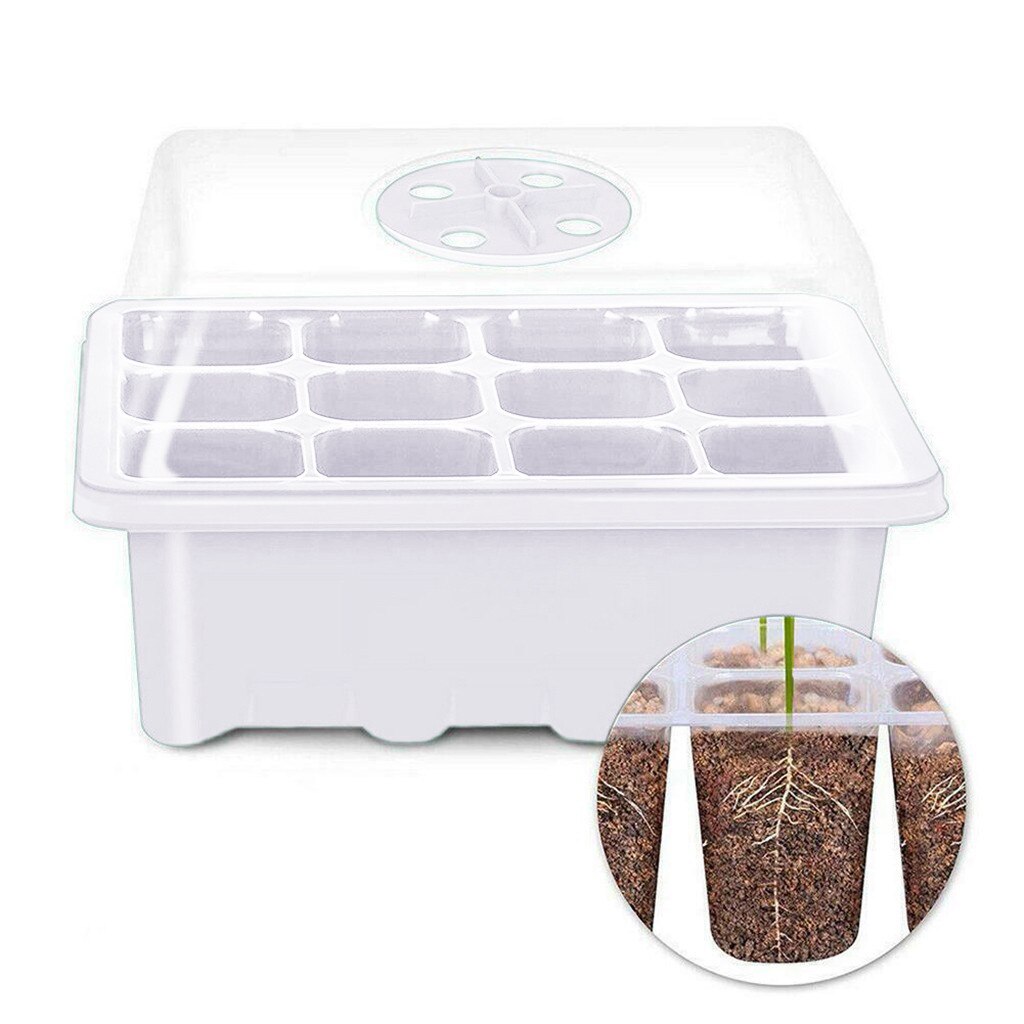 Caja de cultivo de semillas con 12 orificios, sistemas hidropónicos de jardinería, bandeja de expansión, maceta de vivero para sembrar, artículos de decoración de interior: White