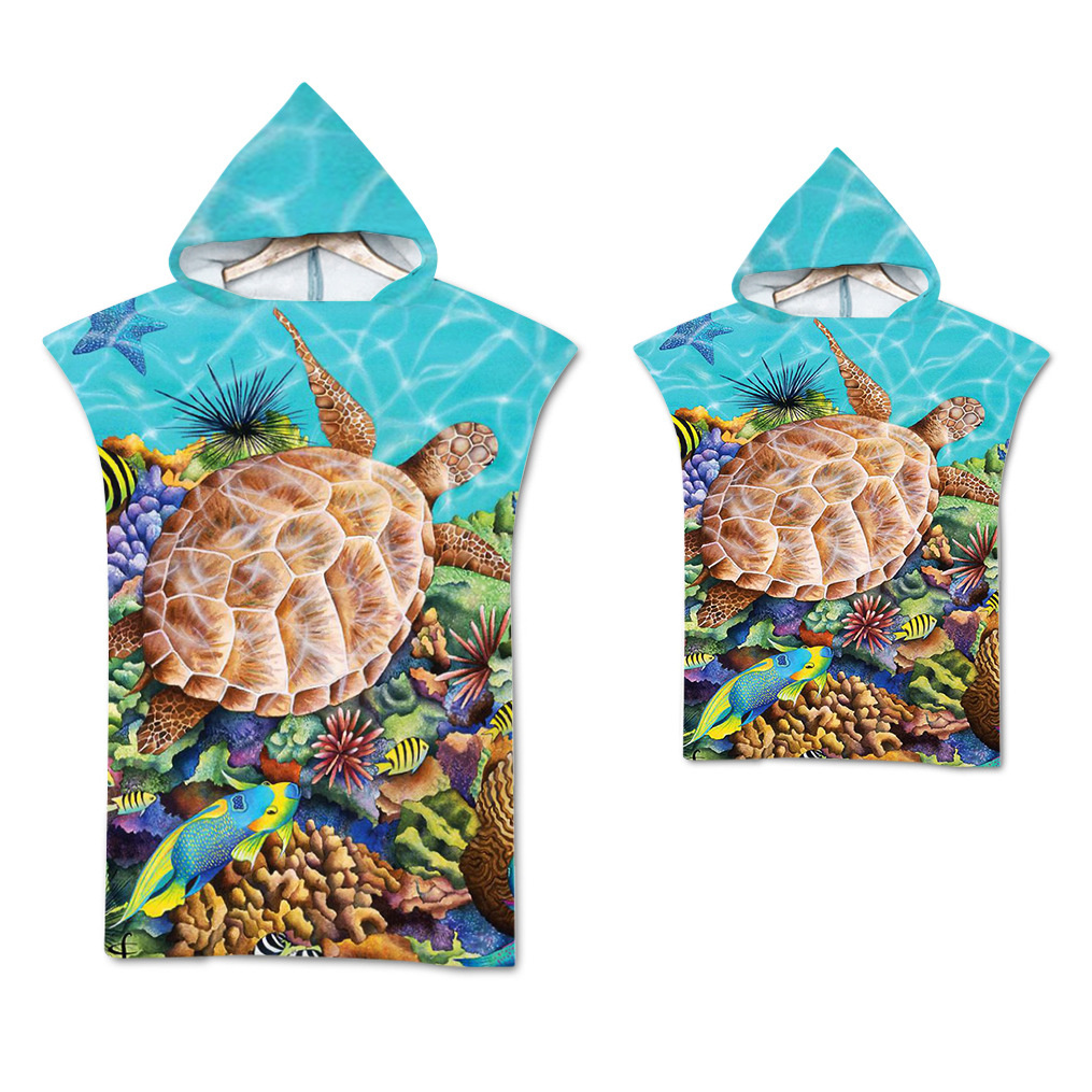 Gedrukt Sea Turtle Microfiber Hoodied Badhanddoeken Zand Gratis Draagbare Strandlaken Zwemmen Beach Surf Poncho Sport Handdoeken: Printed 8 / Adult