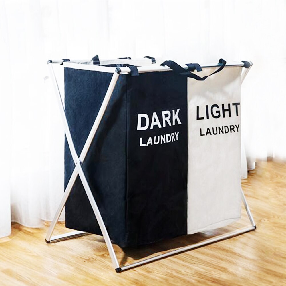 X-shape Foldable Dirty Laundry Basket Organizer Two Grid Home Hamper Sorter Waterproof Laundry Hamper Washing Storage 2: 01