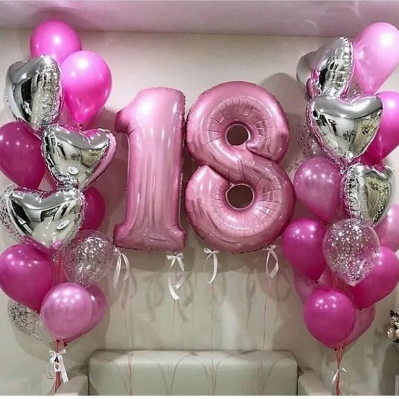 Globo número 18 de 32/40 pulgadas para niño y niña, globos de aluminio de Color dorado, plateado, azul y rosa, decoración para de aniversario de 18 cumpleaños