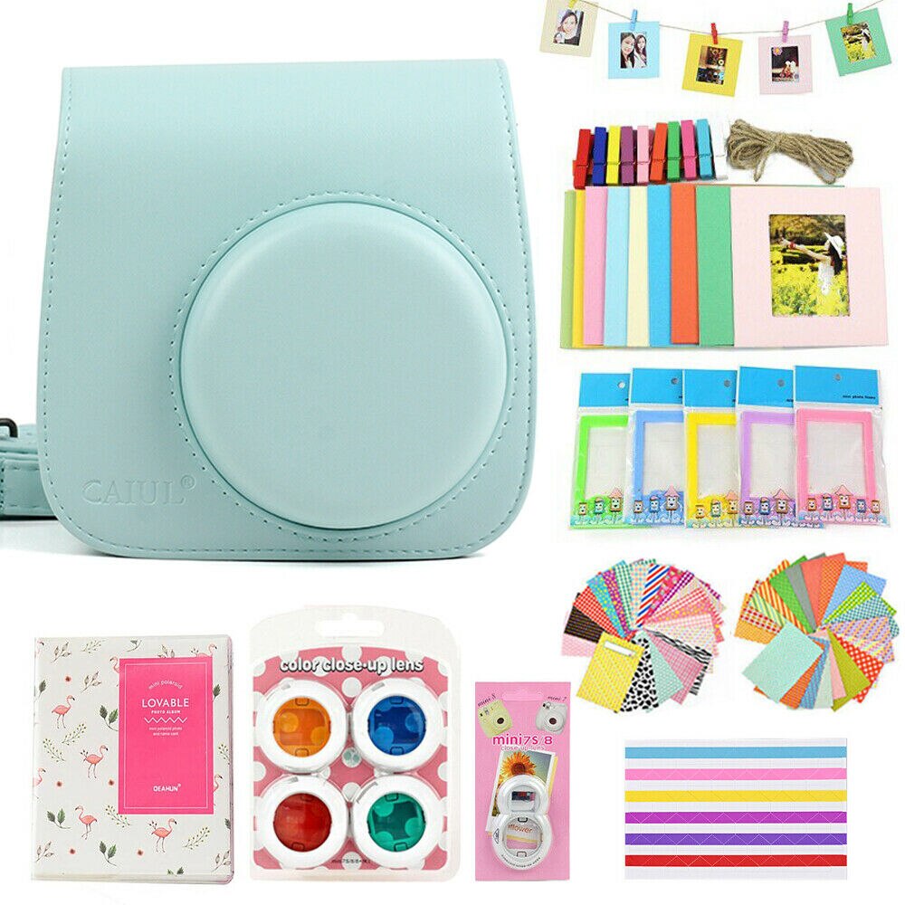 Fujifilm Instax Mini Case Bag Camera Accessories Kit Photo Album Lens Filters Stickers For Instax Mini 8 Mini 9 Instant Camera: Ice Blue