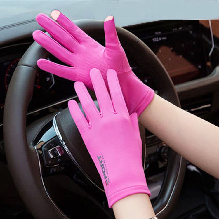 Sommer is silke halvfinger helhandsker kørsel cykling mænd elastisk uv-beskyttelse solcreme skridsikker kvinder to-finger handsker: Fuld-kvinde-pink